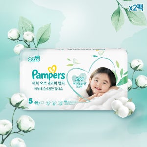 팸퍼스 NEW 프리미엄 터치 오브 네이처 팬티형 기저귀 5단계 1박스, 총120매(12-17kg)
