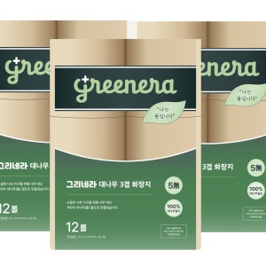 국내산 그리네라 환경 보호 먼지없는 무표백 대나무휴지 3겹12롤6입(총72롤)