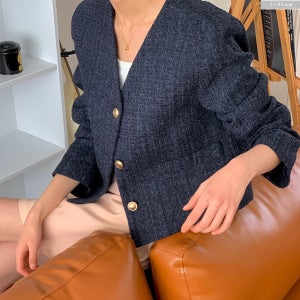 루밍 브이넥 금장 버튼 트위드 자켓 5col 가을 봄 하객 크롭 고퀄리티 제이플로우