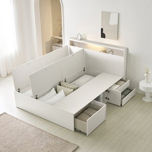 알파침대 리즈 LED 2단 수납 침대프레임 Q/K 공용