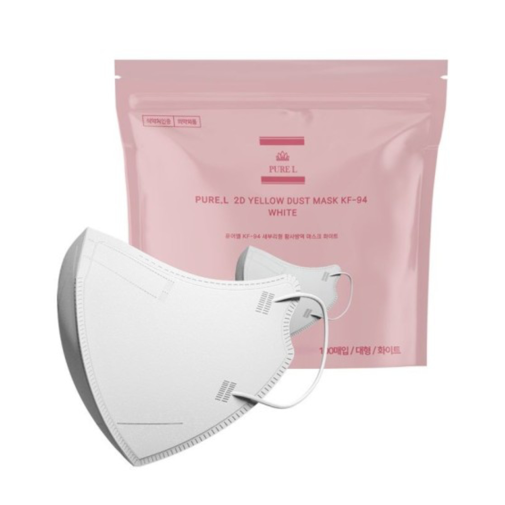 100매 화이트 <b>퓨어엘</b> KF94 새부리형 황사방역 마스크 중형 대형 몰리스핏 보건용마스크