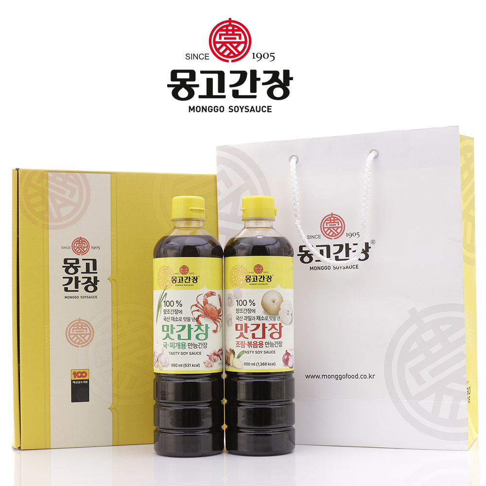 마산몽고 몽고 맛간장 2종 선물세트/국찌개용+ 조림볶음용/900ml+900ml/100%양조간장에 국산채소로 맛을 낸 맛간장
