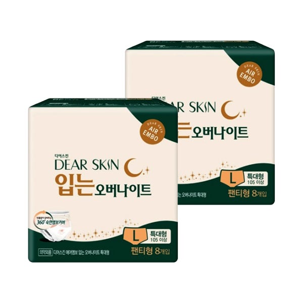 디어스킨 입는 오버나이트 생리대 특대형8Px2팩
