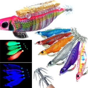 포세이돈 삼봉 에기 생미끼+루어 케이무라 야광 한치 낚시 3.2호