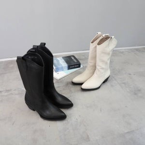 지쎄수제화 소가죽 미니멀 웨스턴부츠 4.5cm 미들롱부츠 블랙,아이보리