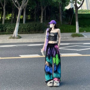 걸스힙합 댄스의상 레인보우 그래피티 와이드 조거팬츠 츄리닝바지