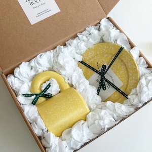 귀여운 뚱뚱이 핸들 머그컵+플레이트 선물세트 홈카페 집들이 자취 선물