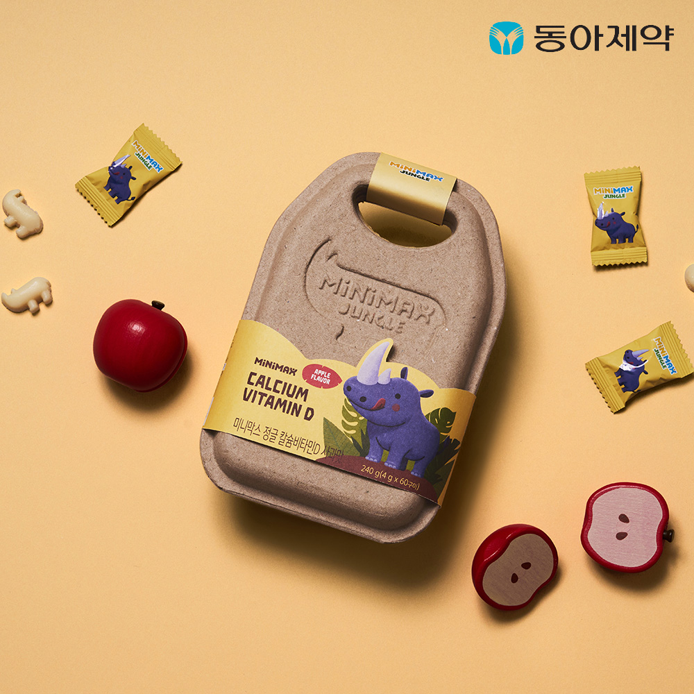 동아제약 미니막스 정글 칼슘비타민D 사과맛 1통 60구미