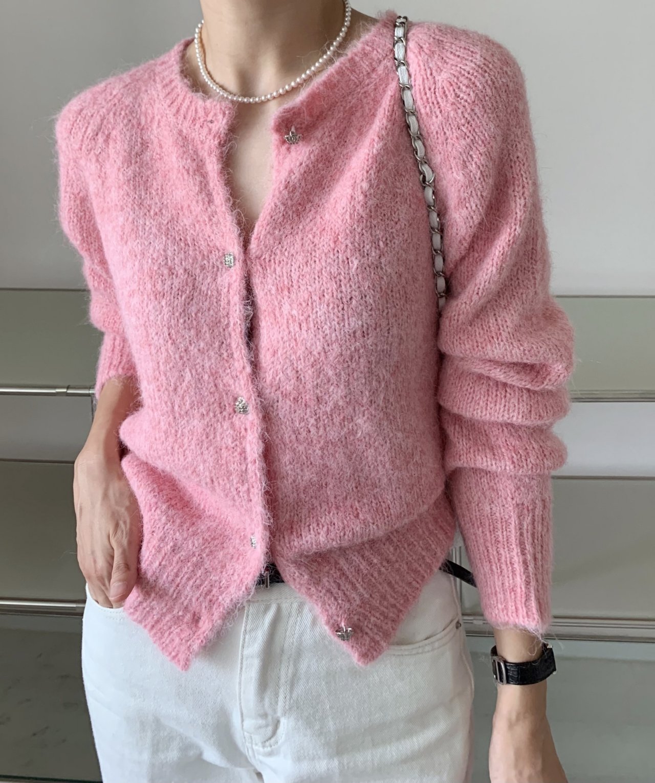 가을신상 알파카 가디건 포인트버튼 77사이즈