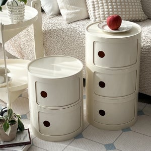 원형 미니 수납장 원룸 안방 복도 침대 아이방 슬라이딩 도어형 작은 소형 캐비넷 2단