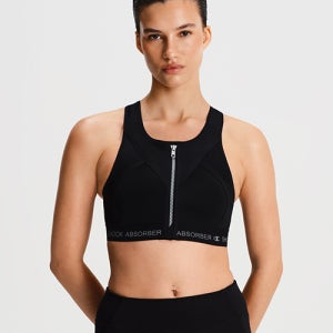 쇼크업소버 인피니티 집업 입고벗기편한 앞지퍼 헬스 러닝 스포츠브라 올블랙