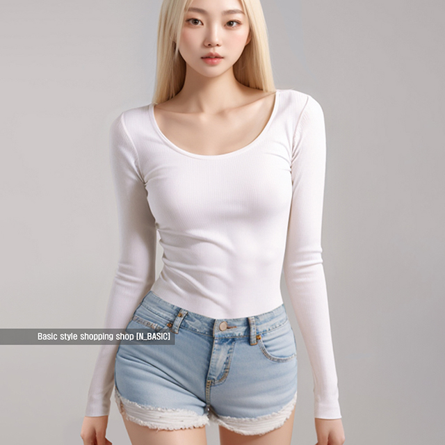 딱붙는 스판 슬림 유넥티 봄 여자 얇은 이너 긴팔 티셔츠 흰색티