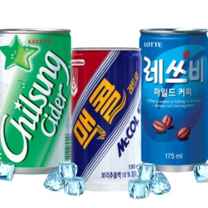 미니캔 음료수 맥콜 칠성사이다 레쓰비 190ml 175ml 10캔씩총30캔 캔음료