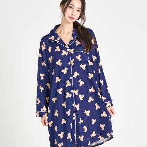 여성잠옷 피치기모 원피스 곰돌이 카라 긴팔 홈웨어 파자마