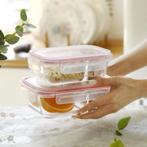 내열유리 나눔 밀폐반찬통 분리 칸막이 도시락 오븐용기