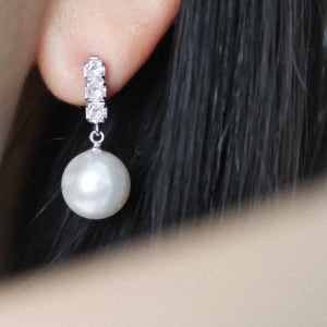 14K 스와로브스키진주귀걸이 혼주 한복 못난이 진주귀걸이 12mm