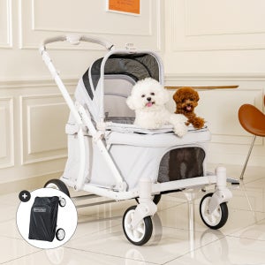 폼포라펫 클래식 웨건 라이트 그레이 애견 강아지유모차 펫웨건 다견 저상형 개모차