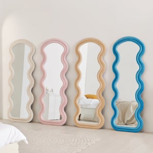 웨이브 물결 비정형 스탠드 전신거울 브리에 인테리어 현관 와이드 아이보리 600