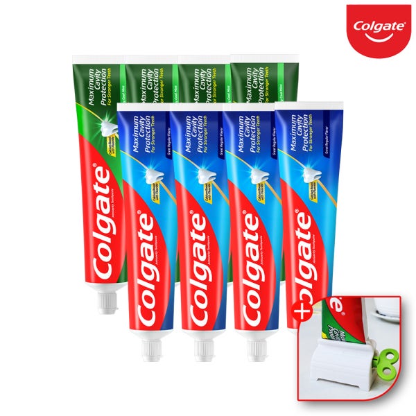 콜게이트 colgate 미국 고불소 잇몸 시린이 충치 불소 치약 175g 레귤러 4개+쿨민트 4개+치약짜개