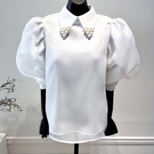 [VIVA] 23FW 노방 카라진주 벌룬 블라우스