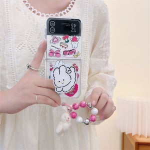 갤럭시Z플립5 지플립5 귀여운 토끼 마그네틱 무선충전 스마트톡 거치대 인형 팔찌 스트랩 케이스