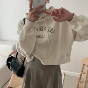 베라 레터링 크롭 쭈리 루즈핏 데일리 퍼프 여리 후드 티셔츠 (2color)