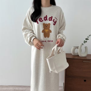 맨투맨 원피스 가을 프린팅 테디베어 롱 원피스 빅사이즈