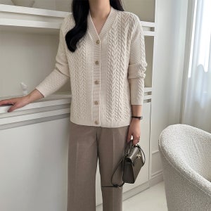 꽈배기 브이넥 니트가디건 여성가디건 봄 가을