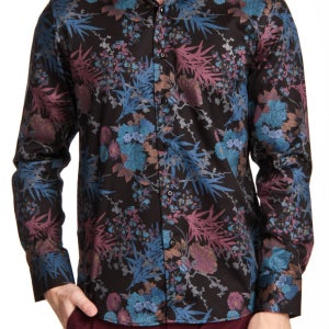 TR Premium - Floral Print Dress Shirt in Black 드레스셔츠