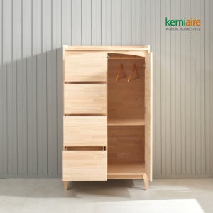 케미에르 바른 편백나무(무절)원목 4단 서랍하프옷장 KEL-105