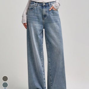 뒷밴딩 워싱 와이드 데님 청바지 (J100501)