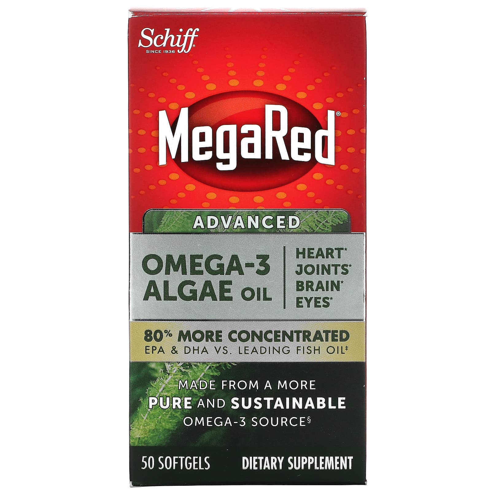 <b>Schiff</b> MegaRed 어드밴스드 <b>오메가3</b> 해조류 오일 소프트젤 50정