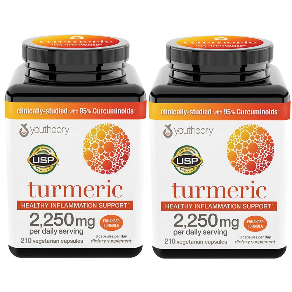 유씨어리 <b>터메릭</b> 강황 2250mg 210정 x2통 Youtheory Turmeric