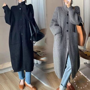 마이이너웨어 여성가디건 오버핏 루즈핏 도톰 빅사이즈 데일리 니트 롱 가디건