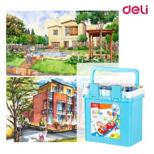 델리 워셔블 수성 트윈 마카펜 60색 세트 슬림 삼각 미술 스케치