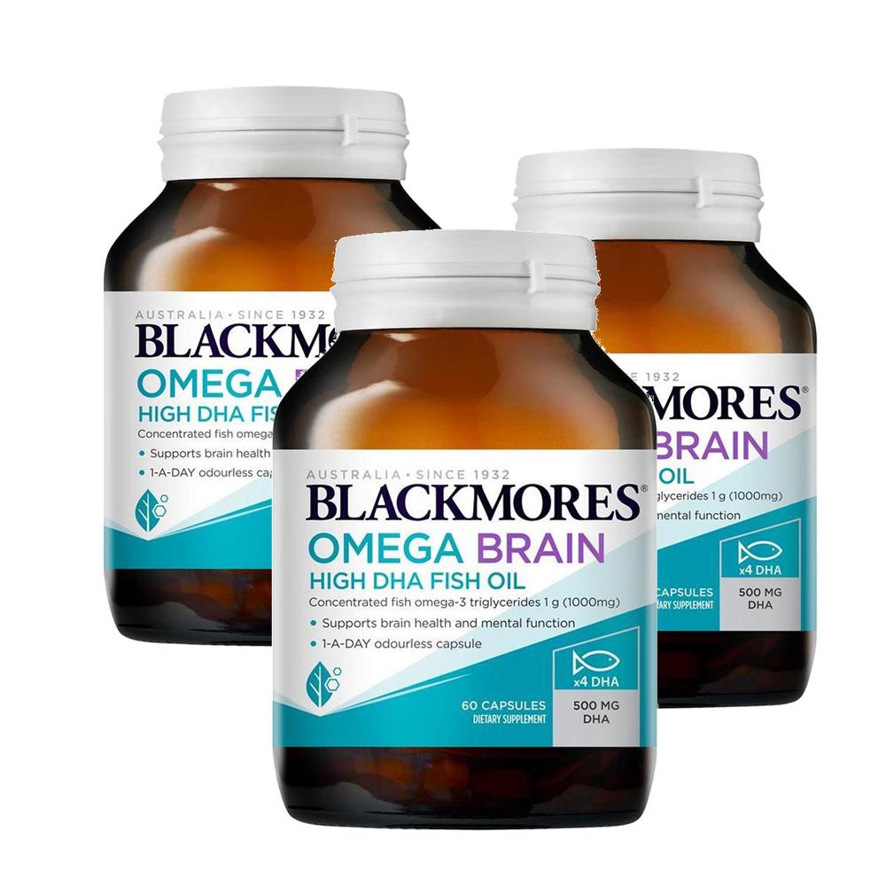 <b>블랙모어스</b> 오메가3 브레인 <b>EPA</b> DHA 피쉬오일 60정 3개 <b>BLACKMORES</b> Omega Brain