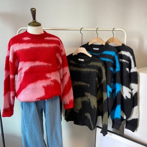 KILL STUDIOS 남자 지브라 모헤어 오버핏 라운드 니트티셔츠 4 COLOR