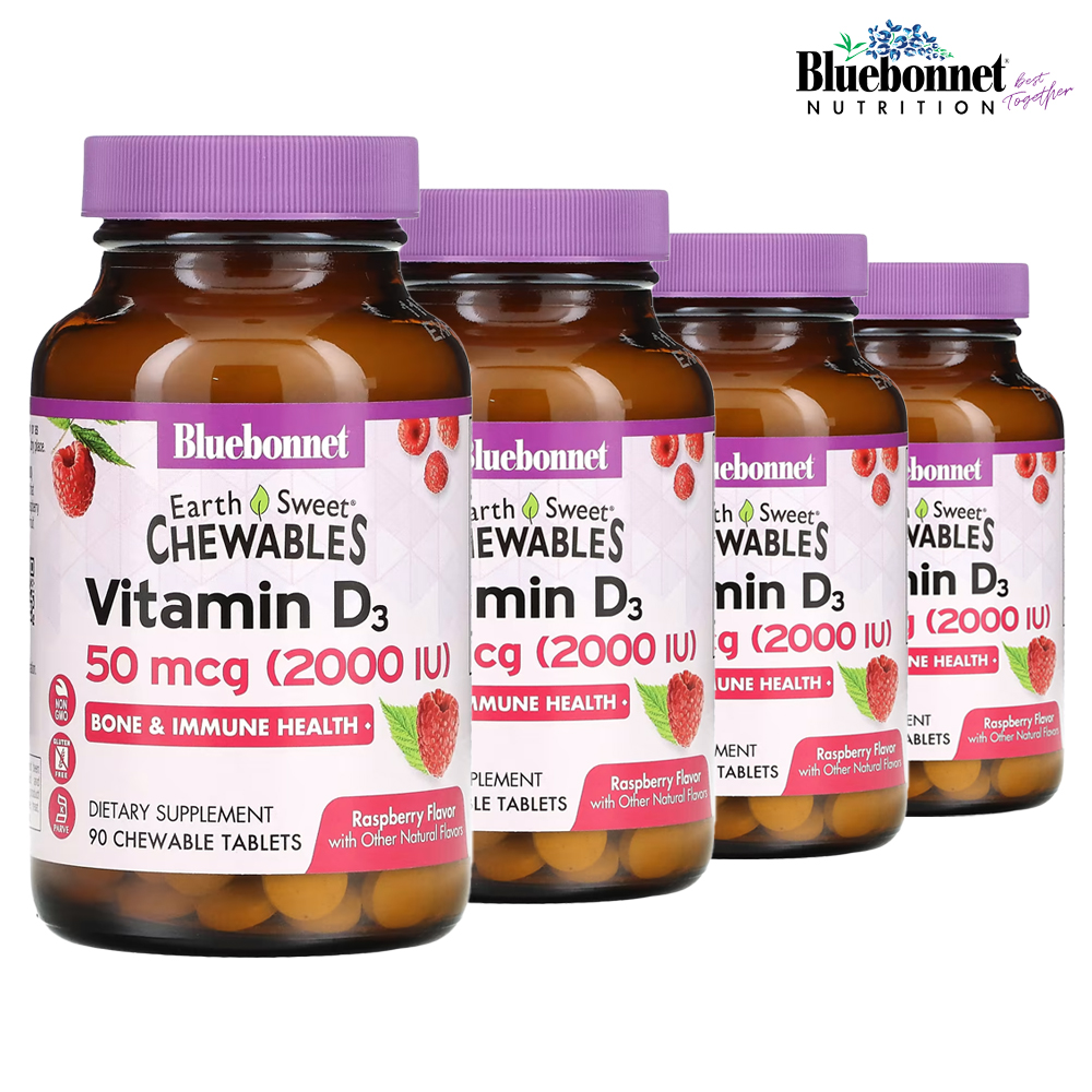 블루보넷 어스스위트 <b>츄어블 비타민</b> D3 <b>라즈베리</b> 50 mcg 90 <b>츄어블</b>정 4개 <b>비타민</b>디