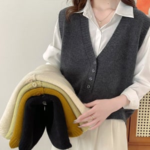 소프트 반버튼 울 니트조끼 니트베스트 레이어드