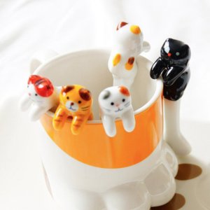 컵에거는 고양이도자기티스푼 특이한 도자기 머들러 집들이선물 전자레인지용 식기세척기용