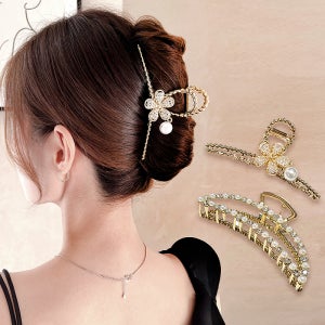 이쁨달다 2P 대형 골드 메탈 큐빅 올림머리 집게핀 진주 럭셔리 고급 송혜교