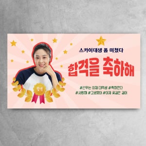 합격현수막 폼미쳤다 사진 졸업 학교 자격증 축하 파티 학생 이벤트 연핑크 120x70