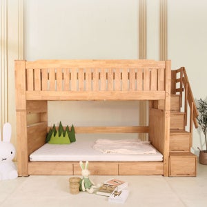 수앤홈 루시 고무나무 원목 LED 헤드조명 2층침대 슈퍼싱글 수납형 계단