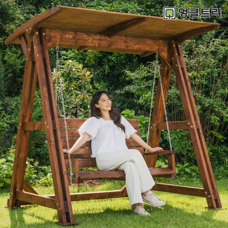 [100%통 원목] 야외 흔들그네의자 공중나무 스윙벤치 지붕O월넛