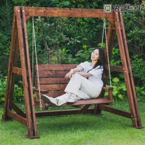 100%통원목 야외 흔들그네의자 나무공중 그내 지붕X월넛색