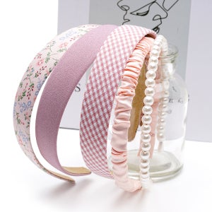 이쁨달다 머리띠 진주 5종 세트 심플 체크 헤어밴드 데일리 로맨틱