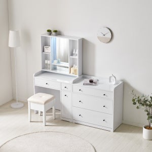 퍼니아트 마엘 수납 화장대 3단서랍장 800 LED조명거울포함 세트