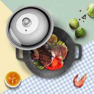 자이글 국산 캠핑 그리들 38cm 대형 불판 + 우드손잡이 + 가방 + 스텐요리돔 세트