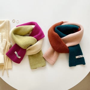 쁘띠 목도리 머플러 울 니트 배색 커플 목도리
