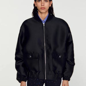 SANDRO 산드로 23FW 새틴 오버사이즈 보머 패딩 집업 자켓 블랙
